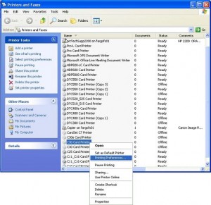 Screenshot of Printer and Faxes Window, fixing a C30e wrong ribbon error