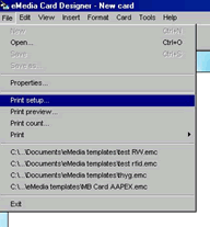 eMedia card designer print setup