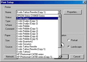 eMedia card designer select a printer
